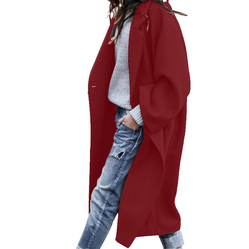 Casual Long Jacket With Pockets Solid Color Single Breasted Lapel Woolen Coat For Women Warm Winter Clothing Casual Long Jacket With Pockets Solid Color Single Breasted Lapel Woolen Coat For Women Warm Winter Clothing